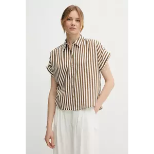 United Colors of Benetton cămașă din amestec de in culoarea maro, cu guler clasic, relaxed, 58I5DQ08M imagine