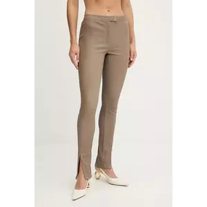 BOSS pantaloni de piele culoarea maro, mulată, high waist, 50541926 imagine