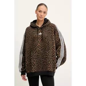 adidas Originals bluză Graphic Lo Hd culoarea maro, cu glugă, cu imprimeu, JV7560 imagine