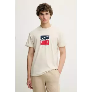 Tommy Jeans tricou din bumbac culoarea bej, cu imprimeu, DM0DM21940 imagine