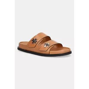 Tory Burch șlapi de piele T Lock Sport Slide culoarea maro, 166905-250 imagine
