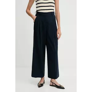 Weekend Max Mara pantaloni de bumbac VETTURA culoarea bleumarin, lat, high waist, 2525136121600 imagine