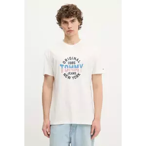 Tommy Jeans tricou din bumbac culoarea alb, cu imprimeu, DM0DM21913 imagine