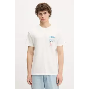 Tommy Jeans tricou din bumbac culoarea alb, cu imprimeu, DM0DM21914 imagine
