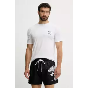 PLEIN SPORT tricou din bumbac culoarea alb, cu imprimeu, PS25MTS08 imagine