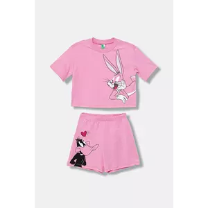 United Colors of Benetton set de pijama de bumbac pentru copii culoarea violet, cu imprimeu, 30960P08S imagine