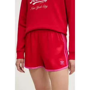 adidas Originals pantaloni scurți 3-Stripes culoarea roșu, cu imprimeu, high waist, JZ3513 imagine
