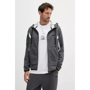 BOSS Green bluză culoarea gri, cu glugă, cu imprimeu, 50543130 imagine