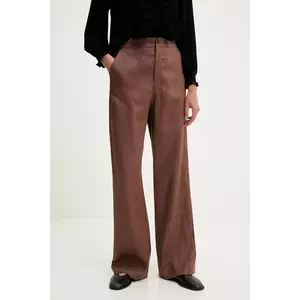 Answear Lab pantaloni din in culoarea maro, lat, high waist imagine