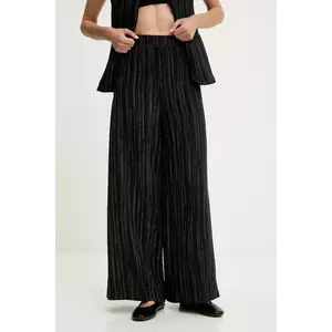 Answear Lab pantaloni din amestec de in culoarea negru, lat, high waist imagine