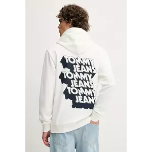 Tommy Jeans hanorac de bumbac culoarea alb, cu glugă, cu imprimeu, DM0DM21625 imagine