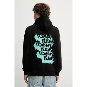 Tommy Jeans hanorac de bumbac culoarea negru, cu glugă, cu imprimeu, DM0DM21625 imagine