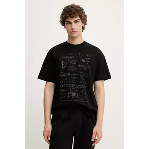 Tommy Jeans tricou din bumbac culoarea negru, cu imprimeu, DM0DM21584 imagine