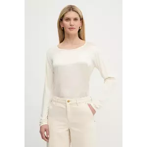 BOSS Green bluză din amestec de mătase culoarea bej, uni, 50541888 imagine