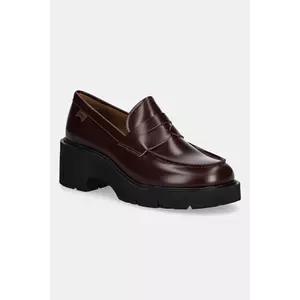 Camper mocasini de piele Milah culoarea bordo, cu toc plat, K201425-030 imagine