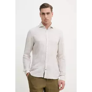 Joop! cămașă de in bărbați, culoarea bej, cu guler italian, slim, 30046075 imagine