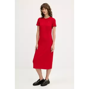Tommy Jeans rochie culoarea rosu, midi, evazată, DW0DW19721 imagine