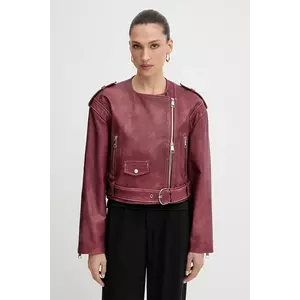 BOSS Orange geacă ramones de piele culoarea bordo, de tranziție, 50543026 imagine