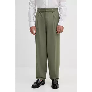 BOSS pantaloni din lână culoarea verde, drept, 50546294 imagine
