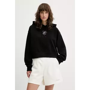 Tommy Jeans hanorac de bumbac culoarea negru, cu glugă, cu imprimeu, DW0DW21408 imagine