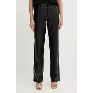 MICHAEL Michael Kors pantaloni de piele culoarea negru, drept, high waist, MT530UWFAF imagine