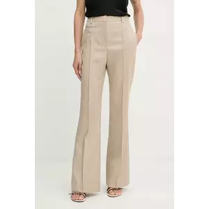 BOSS pantaloni de lână culoarea bej, drept, high waist, 50543311 imagine