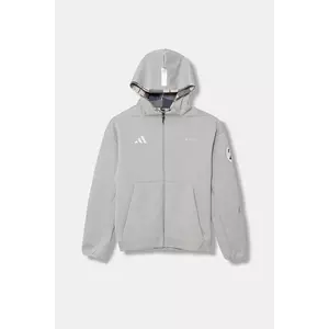 adidas Performance bluză copii MERCEDES culoarea gri, cu glugă, cu imprimeu, JW8513 imagine