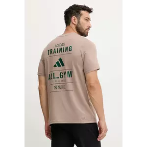 adidas Performance tricou de antrenament Category Training Graphic culoarea maro, cu imprimeu, JM8977 imagine