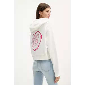 Tommy Jeans hanorac de bumbac culoarea alb, cu glugă, cu imprimeu, DW0DW21408 imagine