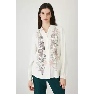 Medicine cămașă din amestec de in culoarea bej, cu guler clasic, relaxed imagine