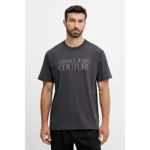 Versace Jeans Couture tricou din bumbac culoarea gri, cu imprimeu, 79GAHE05 CJ00E imagine