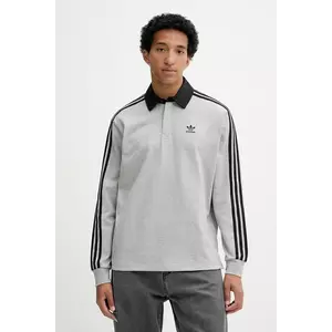 adidas Originals longsleeve din bumbac Rugby Polo culoarea gri, cu imprimeu, JY1399 imagine