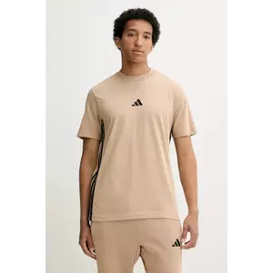 adidas tricou din bumbac Essentials culoarea bej, cu imprimeu, JX0734 imagine