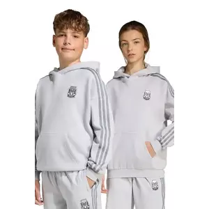 adidas Originals hanorac de bumbac pentru copii culoarea gri, cu glugă, cu imprimeu, JW7725 imagine