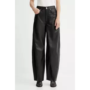 Gestuz pantaloni de piele culoarea negru, drept, high waist, 10910463 imagine