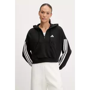 adidas bluză Essentials 3-Stripes culoarea negru, cu glugă, cu imprimeu, JN1956 imagine