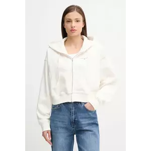 Tommy Jeans bluză culoarea bej, cu glugă, uni, DW0DW21163 imagine