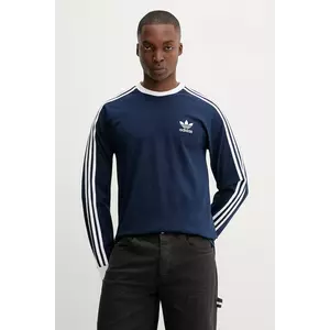 adidas Originals longsleeve din bumbac 3-Stripes culoarea bleumarin, cu imprimeu, IM9428 imagine