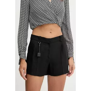 Elisabetta Franchi pantaloni scurți din in culoarea negru, neted, high waist, SH01252E2 imagine