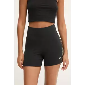 adidas Originals pantaloni scurți Booty Short culoarea negru, cu imprimeu, high waist, JW7305 imagine