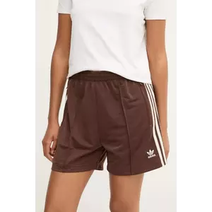 adidas Originals pantaloni scurți Firebird culoarea maro, cu imprimeu, high waist, KD2545 imagine