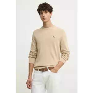 Lacoste pulover de bumbac culoarea bej, light imagine