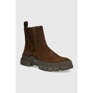 Weekend Max Mara botine din piele intoarsa GENEPI femei, culoarea maro, cu platforma, 2425796055600 imagine