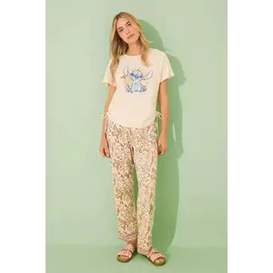 women'secret set de pijama de bumbac SNOOPY culoarea bej, bumbac, 3139903 imagine