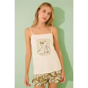 women'secret set de pijama de bumbac SNOOPY culoarea bej, bumbac, 3139902 imagine