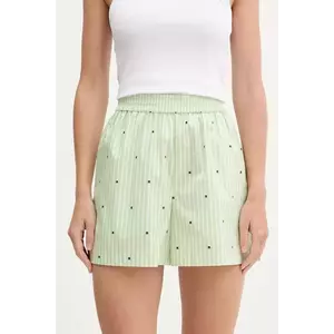 Rotate pantaloni scurți din bumbac culoarea verde, cu imprimeu, high waist, 1143963062 imagine