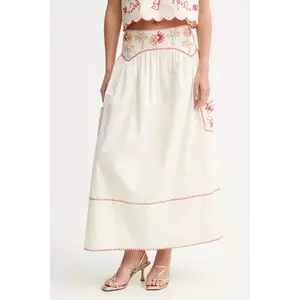 Never Fully Dressed fustă din bumbac culoarea bej, midi, evazați, NFDSK650 imagine