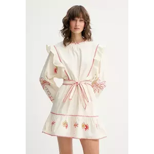 Never Fully Dressed rochie din bumbac culoarea bej, mini, evazați, NFDDR1964 imagine