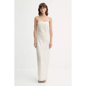 Rotate rochie culoarea bej, maxi, mulată, 114179857 imagine