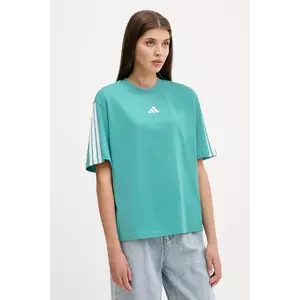 adidas tricou din bumbac 3-Stripes culoarea turcoaz, JX7626 imagine